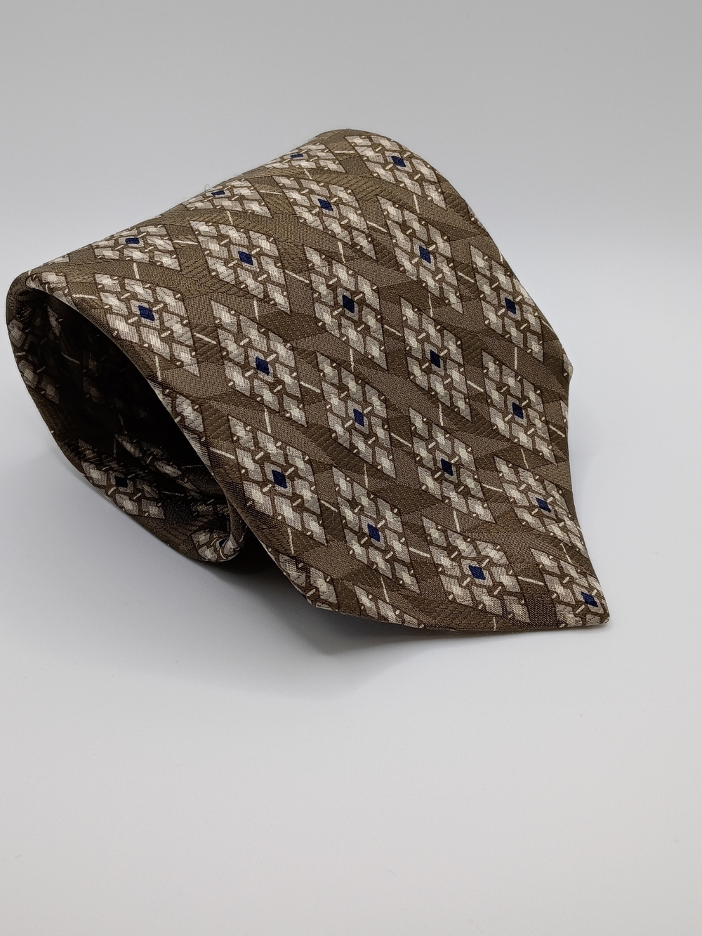 NWT Structure Tie Brown Geometric Cream Accents Silk 58"x3 75" Le Collezioni USA
